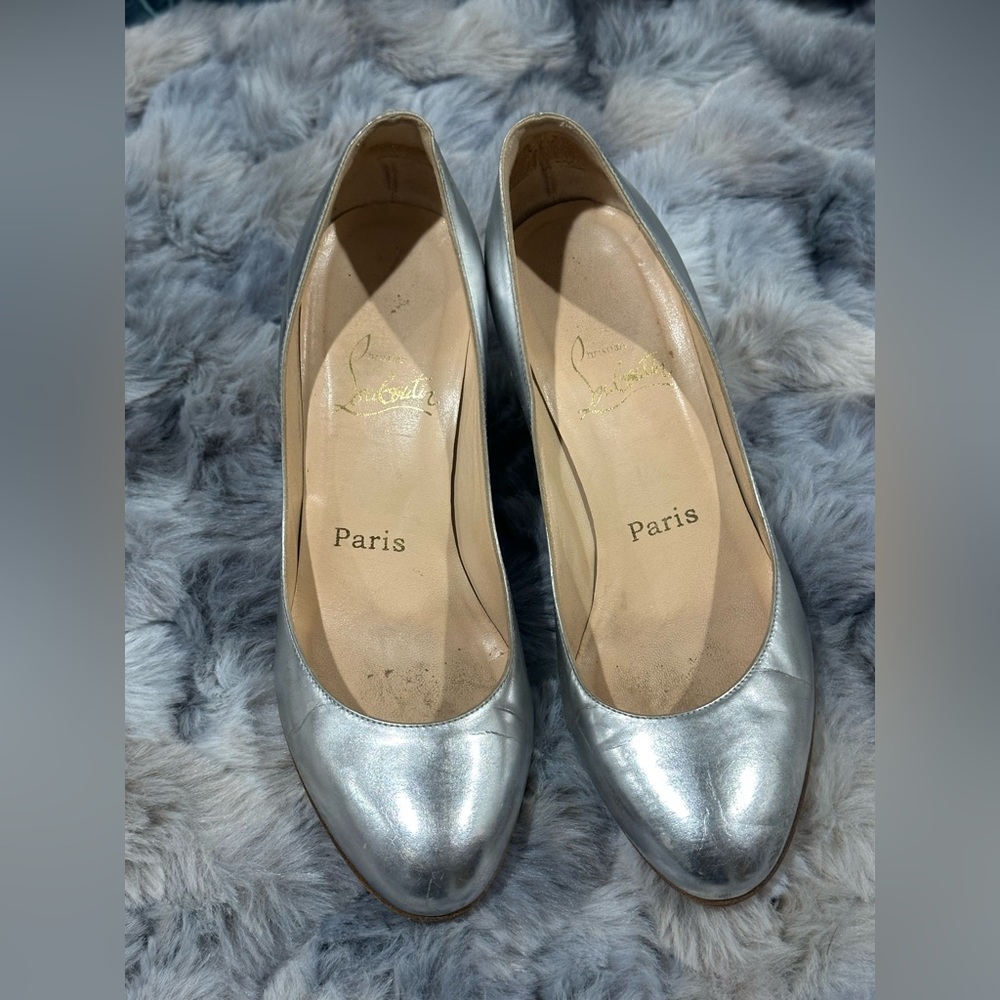 Christian Louboutin silver wedge 37 1/2 - Picture 2 of 13